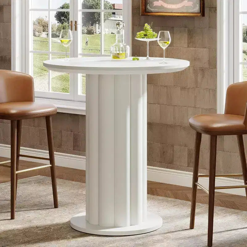 Lantine 39 Tall Bar Table with Roman Pillar Base, Round Pub HighTopHeight Dining Cocktail Table for Small Space