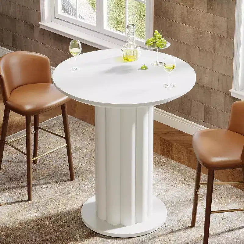 Lantine 39 Tall Bar Table with Roman Pillar Base, Round Pub HighTopHeight Dining Cocktail Table for Small Space