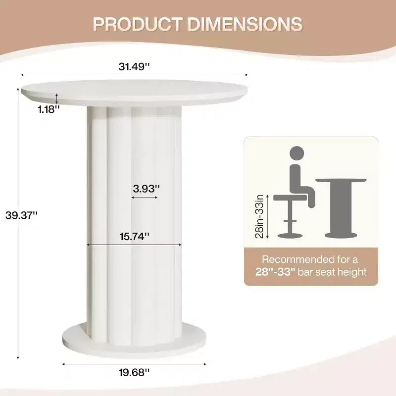Lantine 39 Tall Bar Table with Roman Pillar Base, Round Pub HighTopHeight Dining Cocktail Table for Small Space