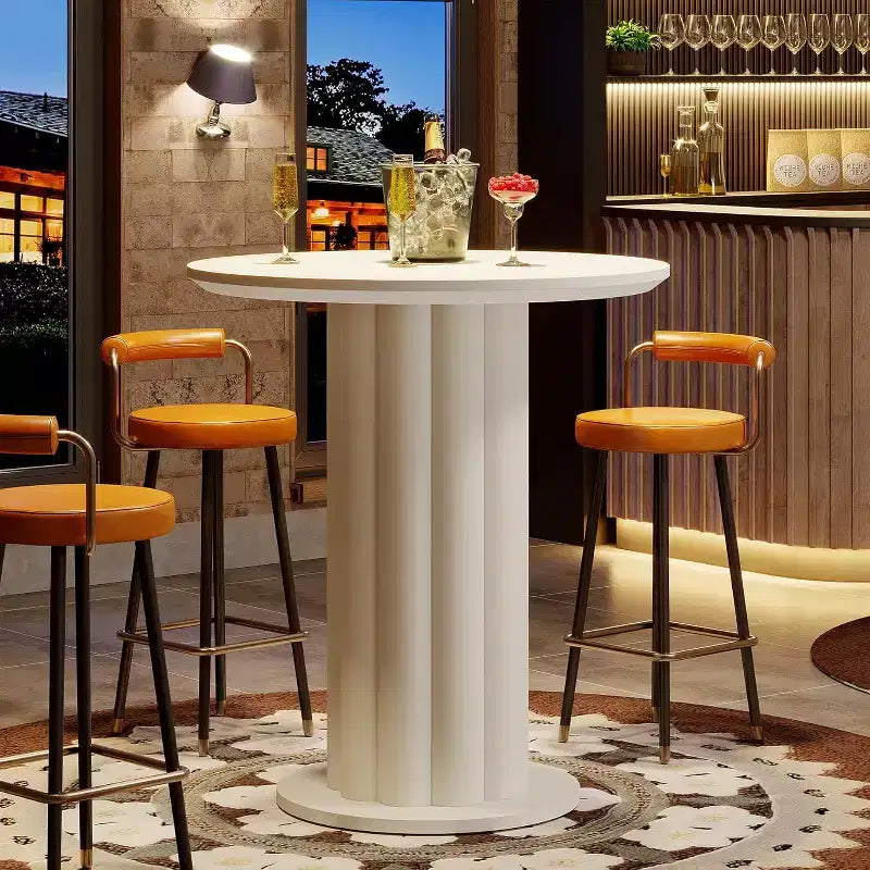 Lantine 39 Tall Bar Table with Roman Pillar Base, Round Pub HighTopHeight Dining Cocktail Table for Small Space