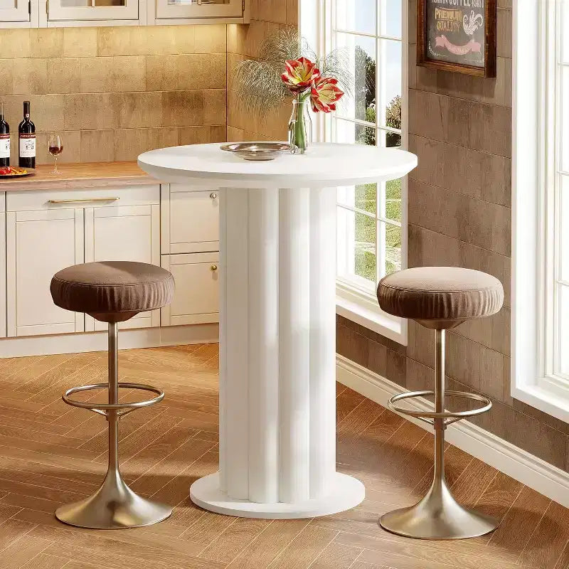Lantine 39 Tall Bar Table with Roman Pillar Base, Round Pub HighTopHeight Dining Cocktail Table for Small Space
