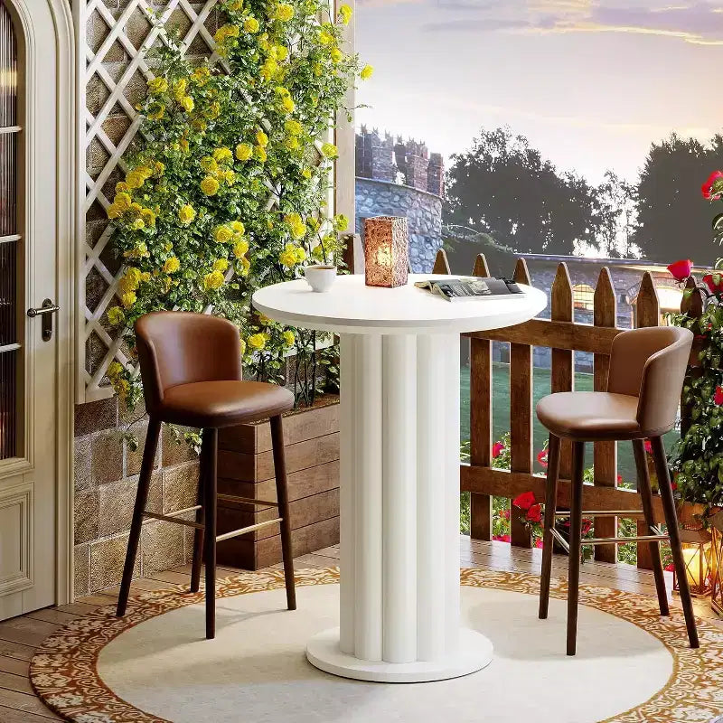 Lantine 39 Tall Bar Table with Roman Pillar Base, Round Pub HighTopHeight Dining Cocktail Table for Small Space