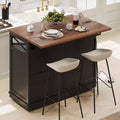 JVNOXK46.5'' Farmhouse Kitchen Island with Drape of Beads,Rolling Kitchen Cart on Wheels with Drop Leaf, 3 Drawers and Internal Iron Shelf, Black