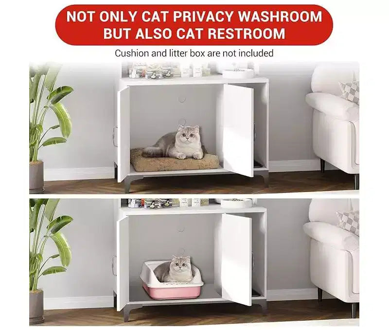 Cat Litter Box Enclosure with Shelves & Doors, Sturdy Wood Hidden Litter Box Furniture, Multi-Functional Cat House Cabinet, Storage Organizer