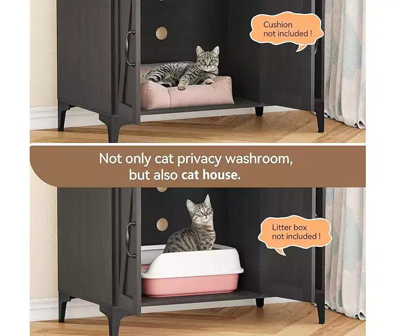 Cat Litter Box Enclosure with Shelves & Doors, Sturdy Wood Hidden Litter Box Furniture, Multi-Functional Cat House Cabinet, Storage Organizer