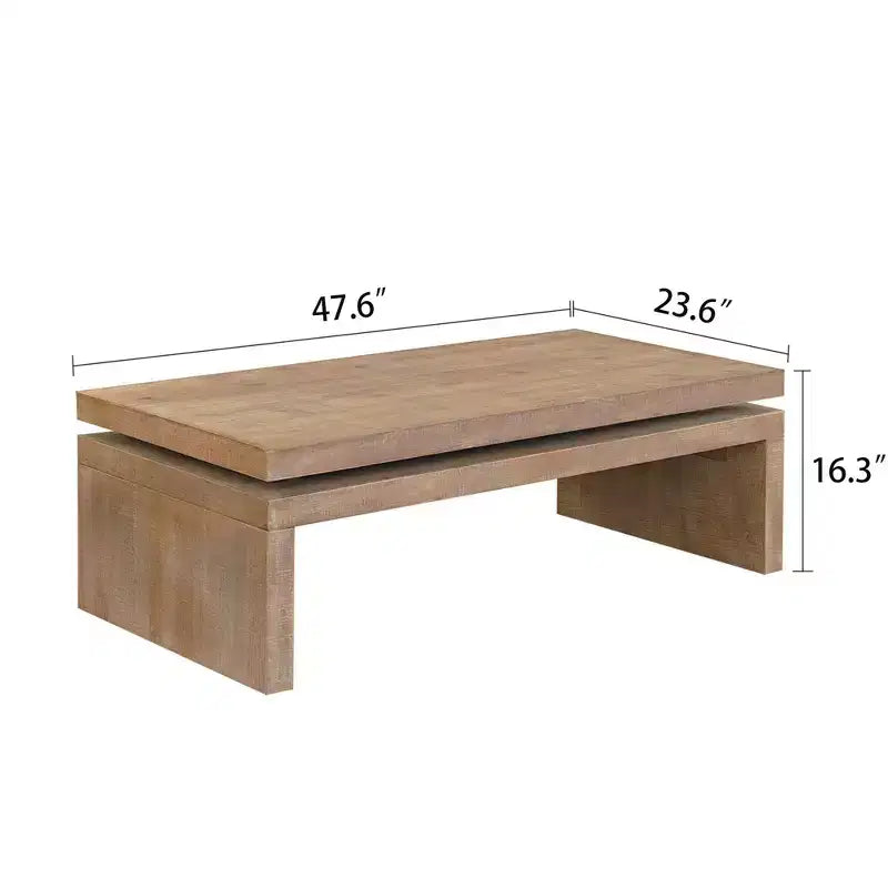 TUYOHW 47.6 Modern Industrial Coffee Table,Wooden Center Table for Living Room,Rectangular Cocktail Table with 2-Tier Floating Top