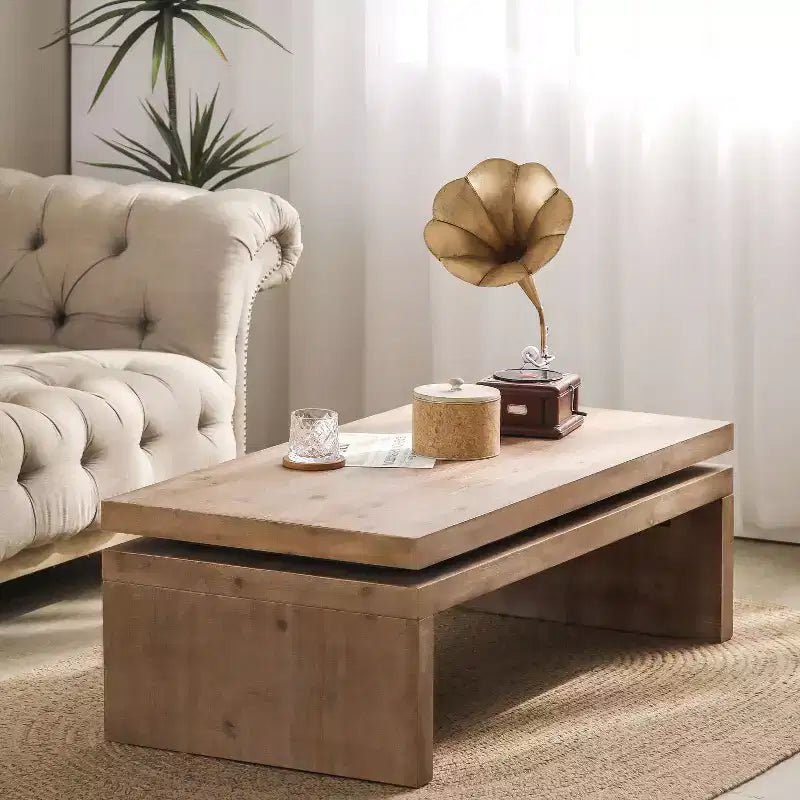 TUYOHW 47.6 Modern Industrial Coffee Table,Wooden Center Table for Living Room,Rectangular Cocktail Table with 2-Tier Floating Top
