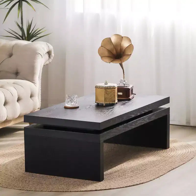 TUYOHW 47.6 Modern Industrial Coffee Table,Wooden Center Table for Living Room,Rectangular Cocktail Table with 2-Tier Floating Top