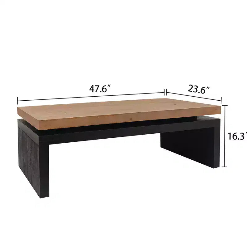 TUYOHW 47.6 Modern Industrial Coffee Table,Wooden Center Table for Living Room,Rectangular Cocktail Table with 2-Tier Floating Top