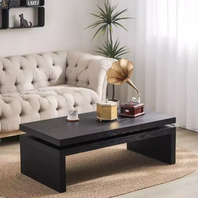 TUYOHW 47.6 Modern Industrial Coffee Table,Wooden Center Table for Living Room,Rectangular Cocktail Table with 2-Tier Floating Top
