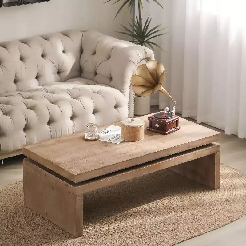 TUYOHW 47.6 Modern Industrial Coffee Table,Wooden Center Table for Living Room,Rectangular Cocktail Table with 2-Tier Floating Top