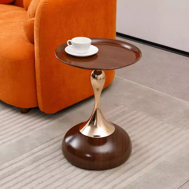 TUYOHW 21.2 Mermaid End Coffee Table for Living Room,Chic Metal Pedestal Table,Chic End Table Round Sofa Side Table,Art Deco,Walnut Brown
