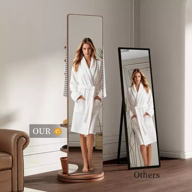 360 Rotating 66x14 Multifunctional Full Length Mirror with Hook Storage Rack Coat Rack with Mirror Solid Wood Floor Mirror Bedroom Space Saving