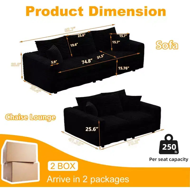 Modular Convertible Sectional Sofa, Deep Seat Couches with Soft Pillows, Modern Cloud Sofa for Living Room, Bedroom, or Apartment-Panipeachy