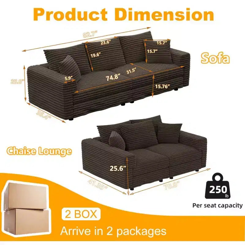 Modular Convertible Sectional Sofa, Deep Seat Couches with Soft Pillows, Modern Cloud Sofa for Living Room, Bedroom, or Apartment-Panipeachy