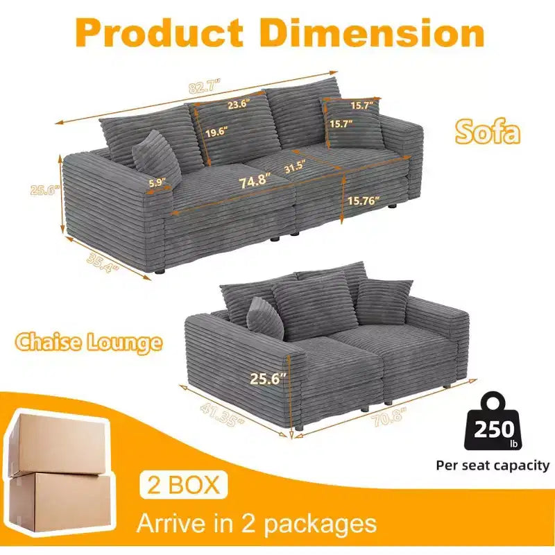 Modular Convertible Sectional Sofa, Deep Seat Couches with Soft Pillows, Modern Cloud Sofa for Living Room, Bedroom, or Apartment-Panipeachy