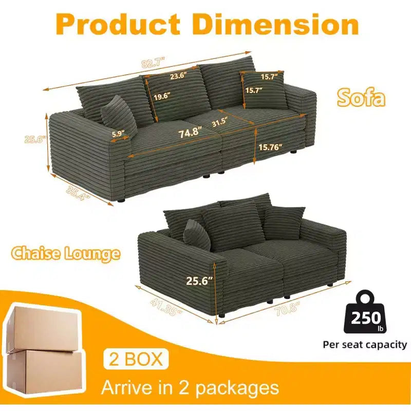 Modular Convertible Sectional Sofa, Deep Seat Couches with Soft Pillows, Modern Cloud Sofa for Living Room, Bedroom, or Apartment-Panipeachy