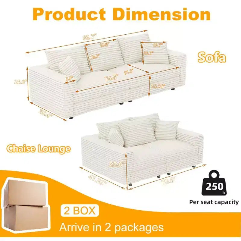 Modular Convertible Sectional Sofa, Deep Seat Couches with Soft Pillows, Modern Cloud Sofa for Living Room, Bedroom, or Apartment-Panipeachy