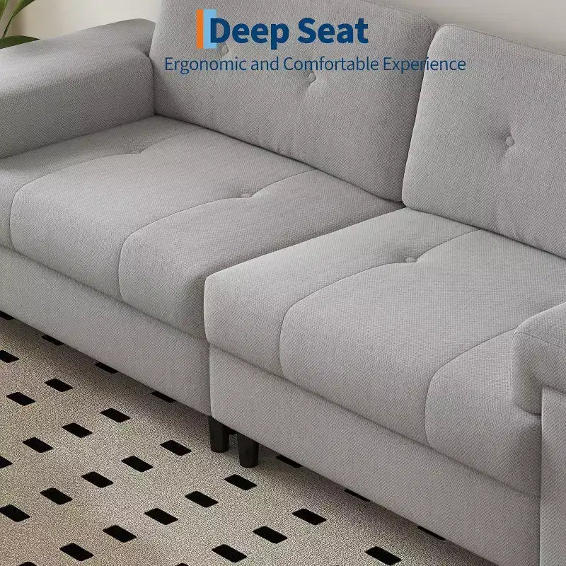 Acekool Modern 85 Inch 3-Seater Sofa with Adjustable Wide Armrests, Deep Seat Chenille Couch for Living Room