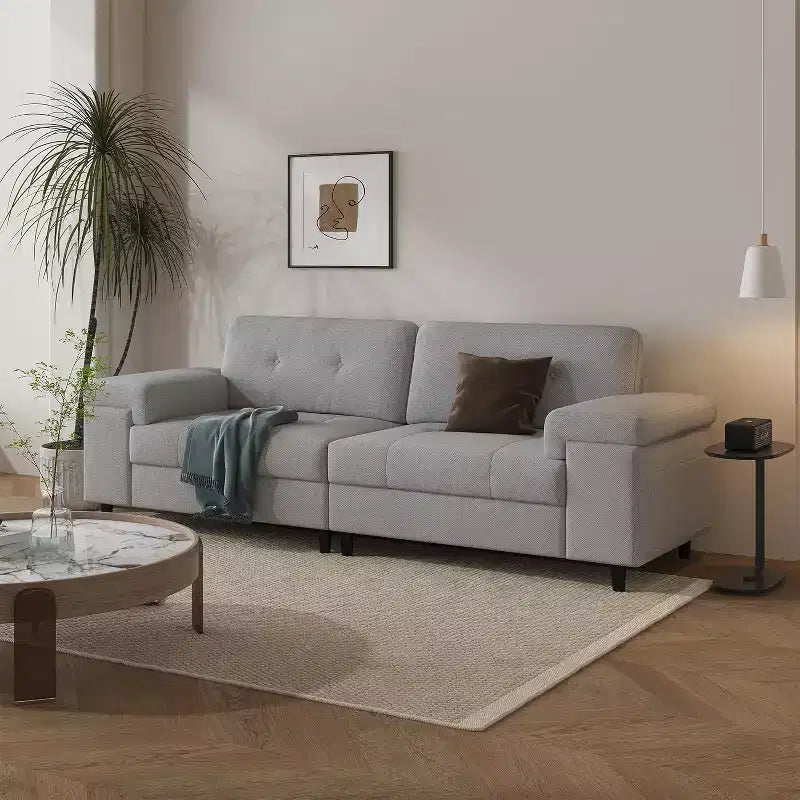 Acekool Modern 85 Inch 3-Seater Sofa with Adjustable Wide Armrests, Deep Seat Chenille Couch for Living Room