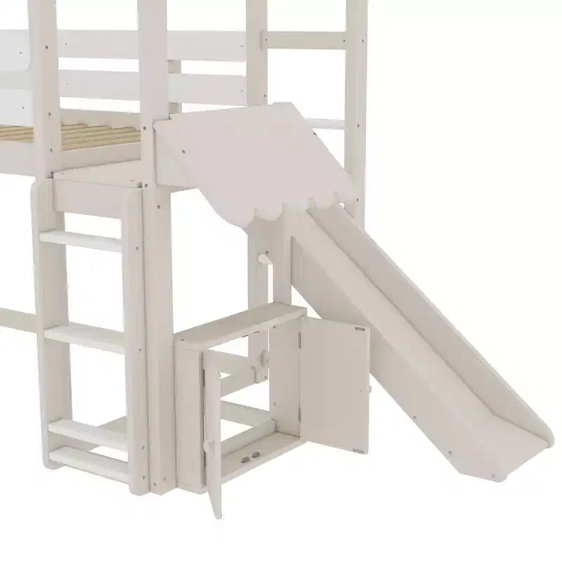 Twin/Full Size Loft Bed with Slide, Bookshelf & Safety Rails, Child-Friendly House Bunk Bed Frame, Starry Moon Design - ModernLuxe