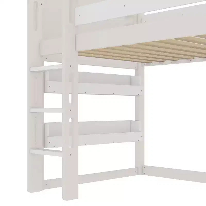 Twin/Full Size Loft Bed with Slide, Bookshelf & Safety Rails, Child-Friendly House Bunk Bed Frame, Starry Moon Design - ModernLuxe