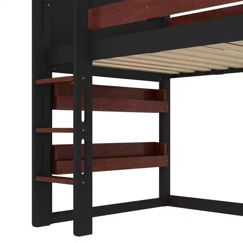Twin/Full Size Loft Bed with Slide, Bookshelf & Safety Rails, Child-Friendly House Bunk Bed Frame, Starry Moon Design - ModernLuxe