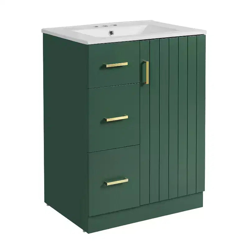 24 Small Bathroom Vanity Sink Combo with Storage, Wood Bathroom Cabinet with Drawers and Soft Closing Doors