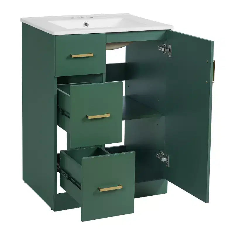 24 Small Bathroom Vanity Sink Combo with Storage, Wood Bathroom Cabinet with Drawers and Soft Closing Doors