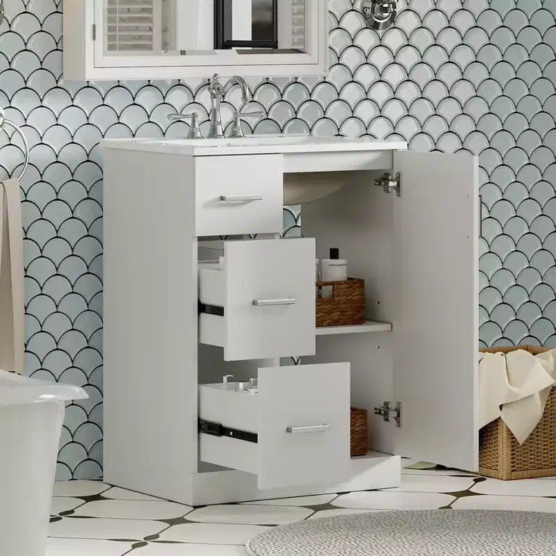24 Small Bathroom Vanity Sink Combo with Storage, Wood Bathroom Cabinet with Drawers and Soft Closing Doors