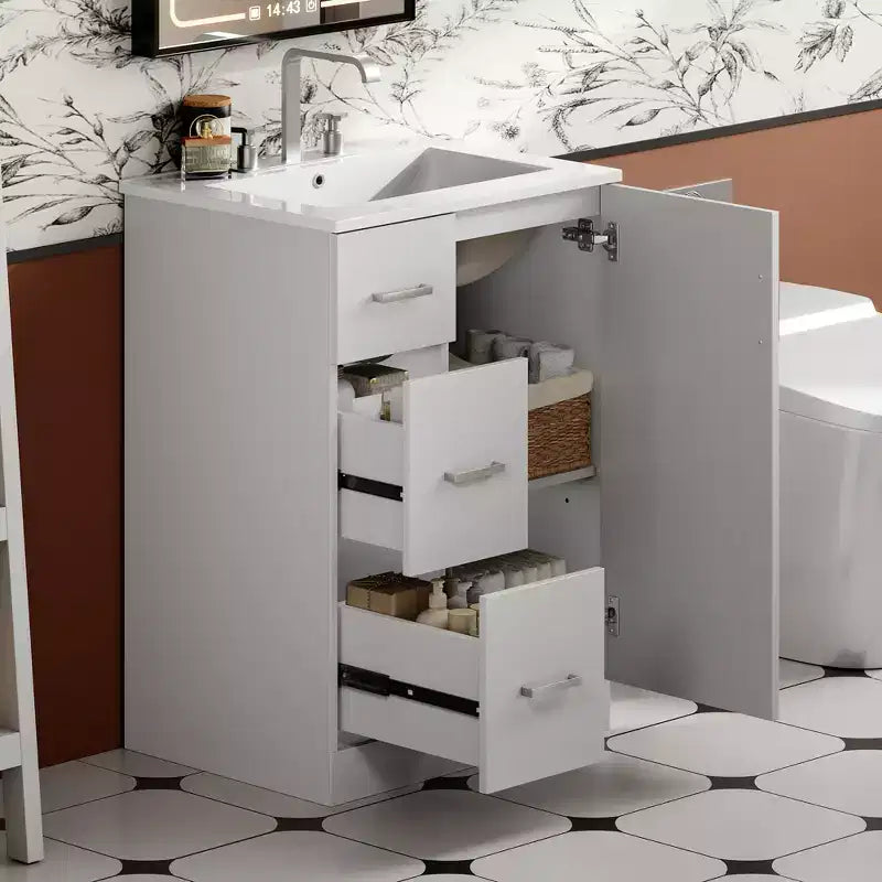 24 Small Bathroom Vanity Sink Combo with Storage, Wood Bathroom Cabinet with Drawers and Soft Closing Doors