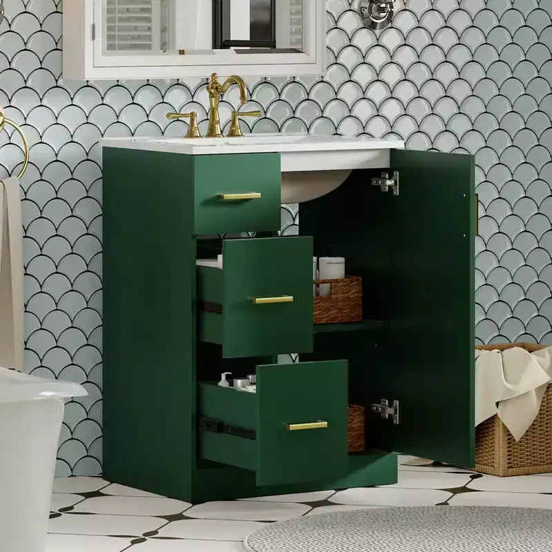 24 Small Bathroom Vanity Sink Combo with Storage, Wood Bathroom Cabinet with Drawers and Soft Closing Doors
