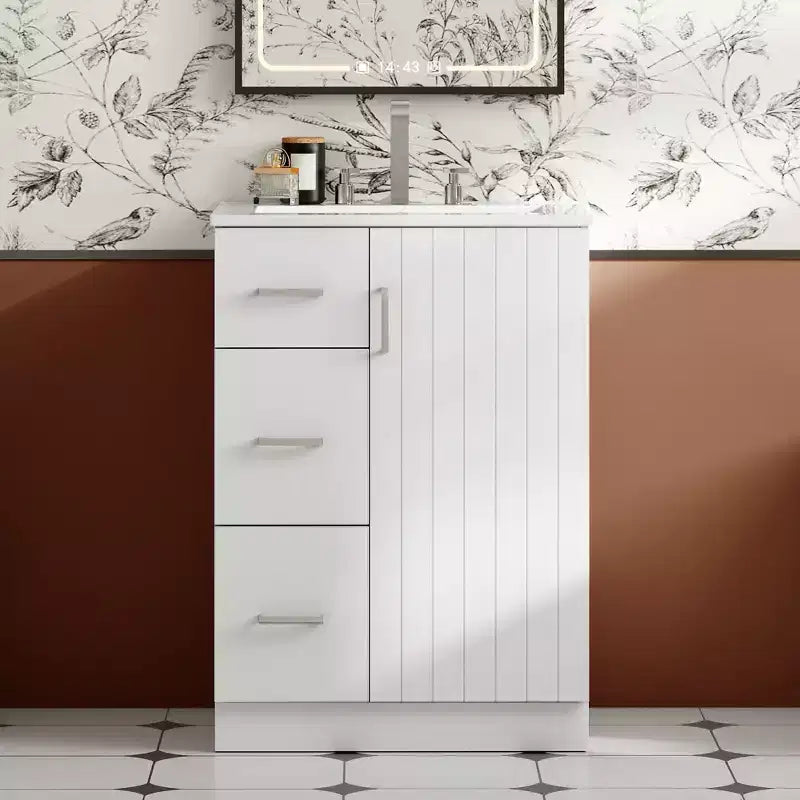 24 Small Bathroom Vanity Sink Combo with Storage, Wood Bathroom Cabinet with Drawers and Soft Closing Doors