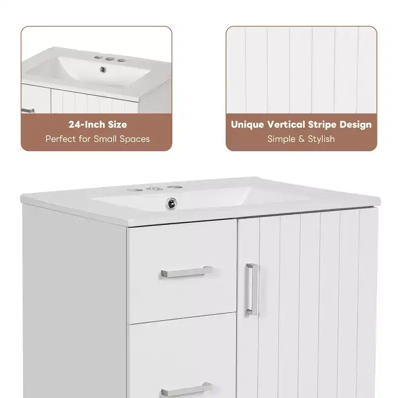 24 Small Bathroom Vanity Sink Combo with Storage, Wood Bathroom Cabinet with Drawers and Soft Closing Doors