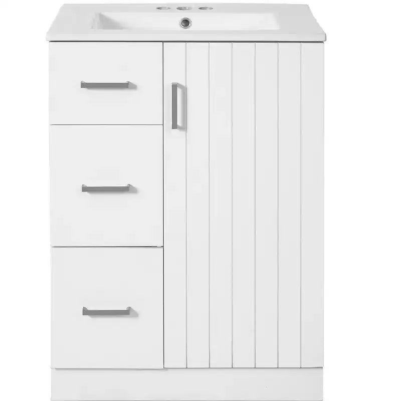 24 Small Bathroom Vanity Sink Combo with Storage, Wood Bathroom Cabinet with Drawers and Soft Closing Doors