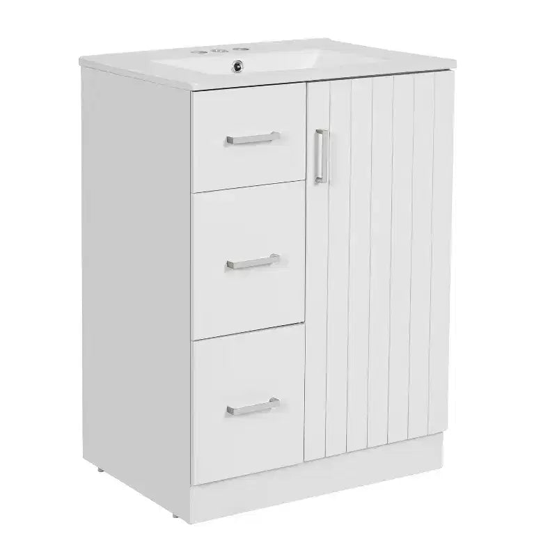 24 Small Bathroom Vanity Sink Combo with Storage, Wood Bathroom Cabinet with Drawers and Soft Closing Doors