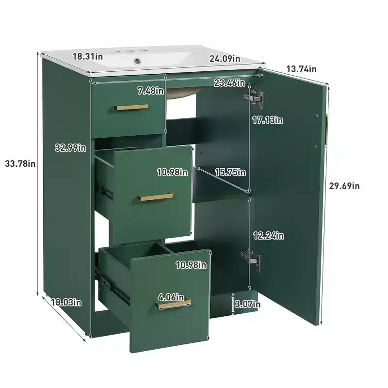 24 Small Bathroom Vanity Sink Combo with Storage, Wood Bathroom Cabinet with Drawers and Soft Closing Doors