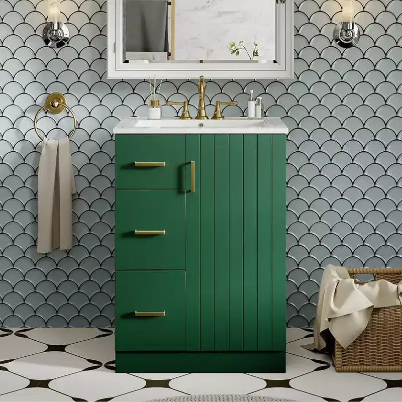 24 Small Bathroom Vanity Sink Combo with Storage, Wood Bathroom Cabinet with Drawers and Soft Closing Doors
