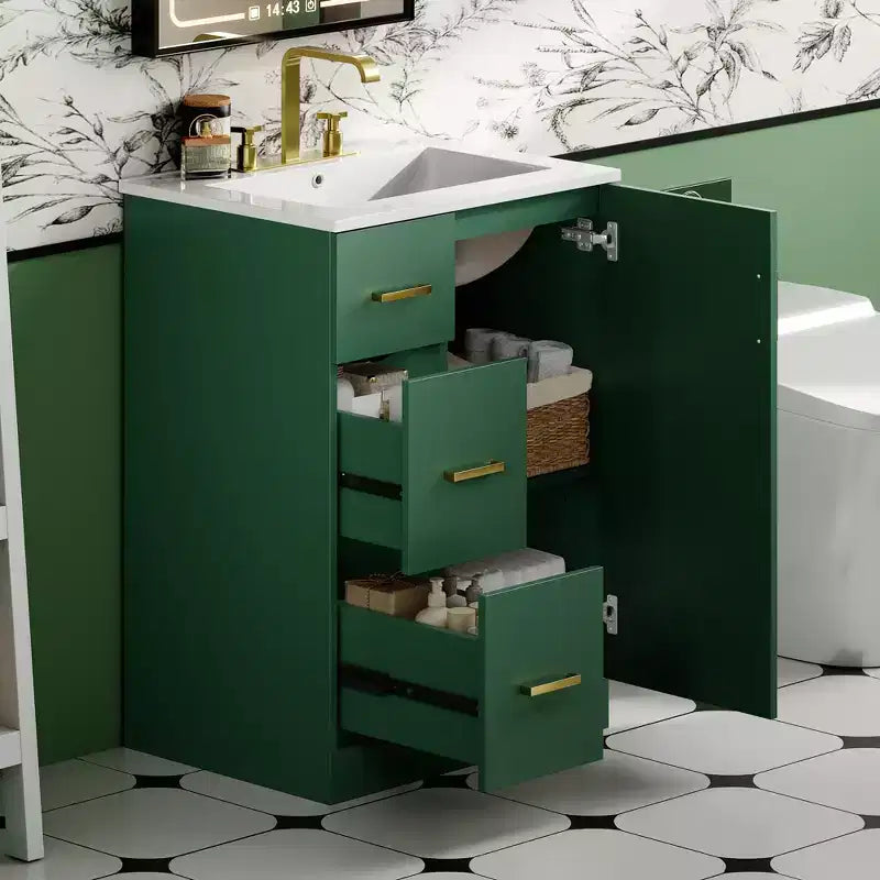 24 Small Bathroom Vanity Sink Combo with Storage, Wood Bathroom Cabinet with Drawers and Soft Closing Doors