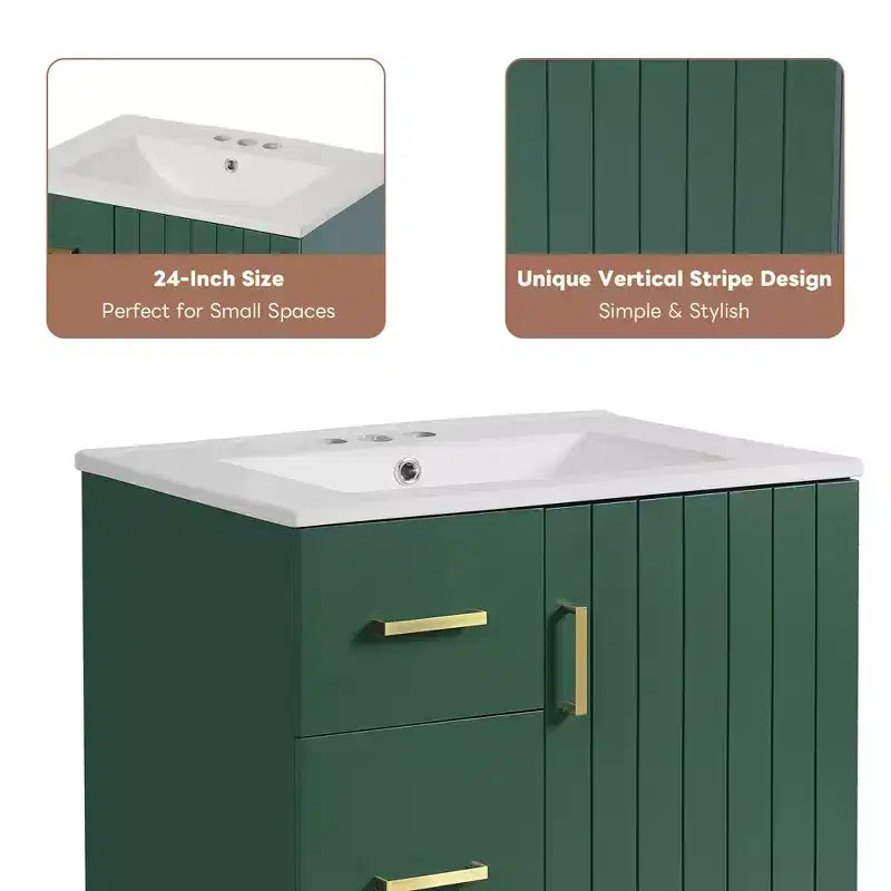 24 Small Bathroom Vanity Sink Combo with Storage, Wood Bathroom Cabinet with Drawers and Soft Closing Doors