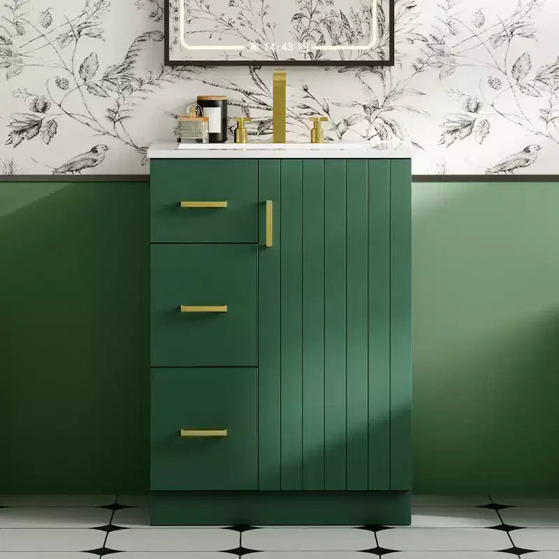 24 Small Bathroom Vanity Sink Combo with Storage, Wood Bathroom Cabinet with Drawers and Soft Closing Doors