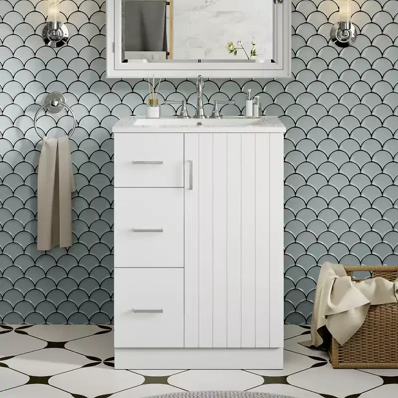 24 Small Bathroom Vanity Sink Combo with Storage, Wood Bathroom Cabinet with Drawers and Soft Closing Doors
