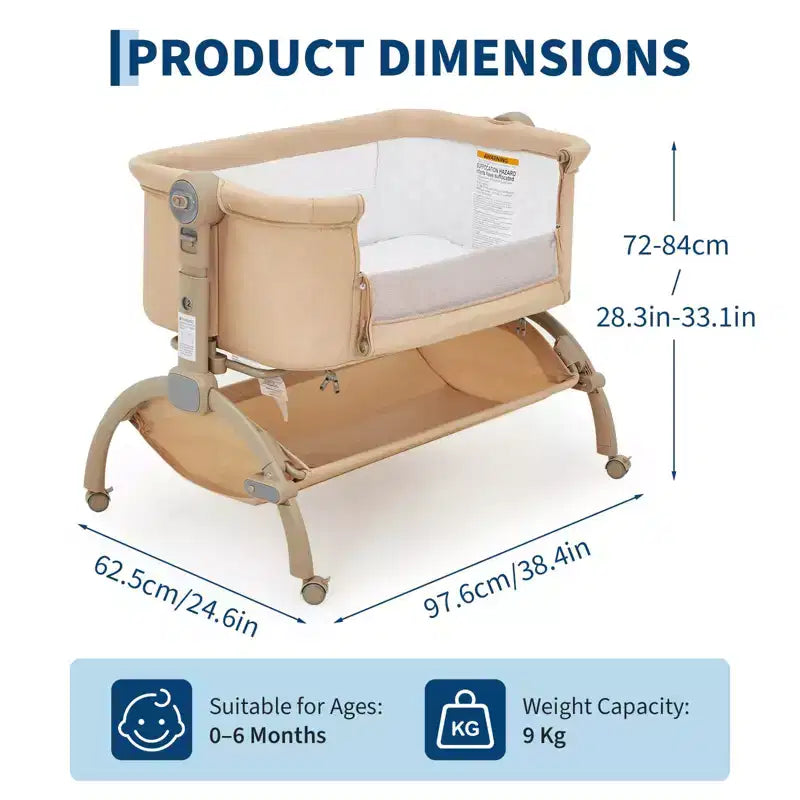 Bedside Bassinet Baby Bassinet for Baby, 3 in 1 Bedside Sleeper with Baby Co-Sleeper Travel Crib with Detachable Mosquito Net & Adjustable Height