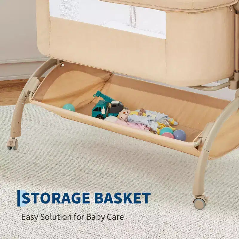 Bedside Bassinet Baby Bassinet for Baby, 3 in 1 Bedside Sleeper with Baby Co-Sleeper Travel Crib with Detachable Mosquito Net & Adjustable Height