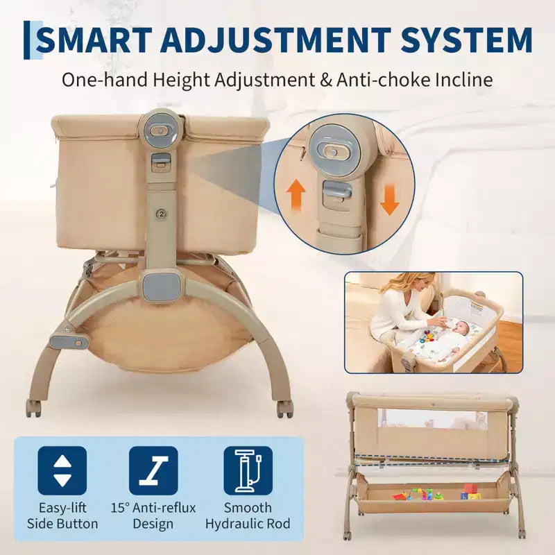Bedside Bassinet Baby Bassinet for Baby, 3 in 1 Bedside Sleeper with Baby Co-Sleeper Travel Crib with Detachable Mosquito Net & Adjustable Height