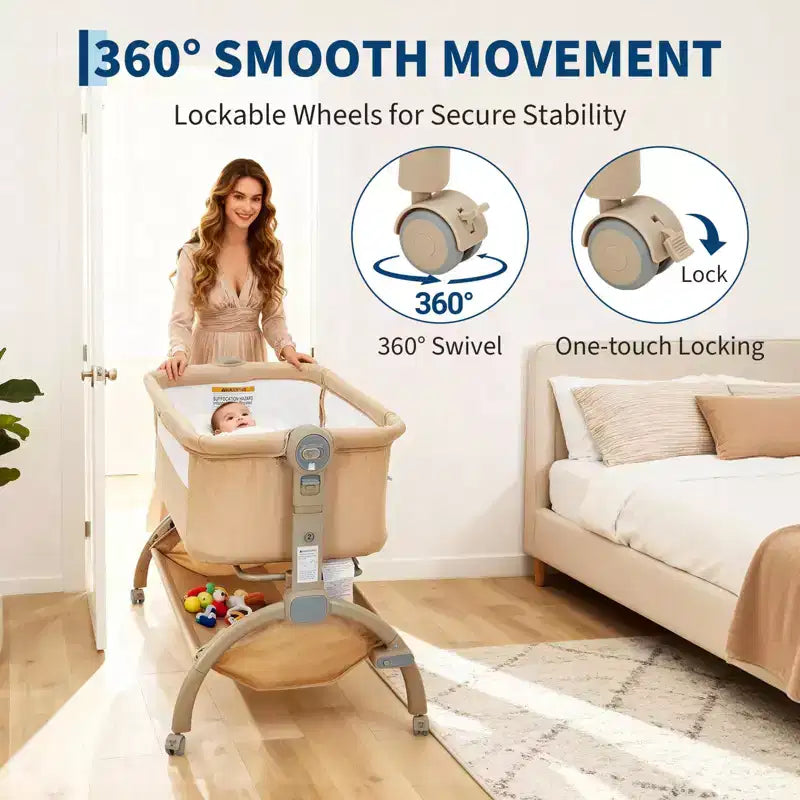 Bedside Bassinet Baby Bassinet for Baby, 3 in 1 Bedside Sleeper with Baby Co-Sleeper Travel Crib with Detachable Mosquito Net & Adjustable Height