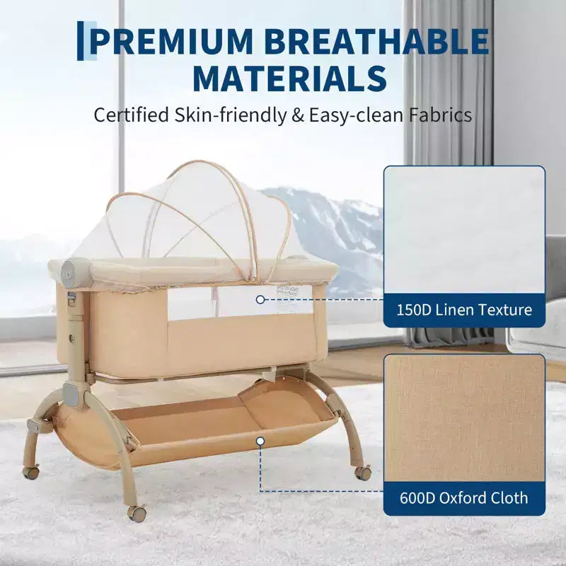 Bedside Bassinet Baby Bassinet for Baby, 3 in 1 Bedside Sleeper with Baby Co-Sleeper Travel Crib with Detachable Mosquito Net & Adjustable Height