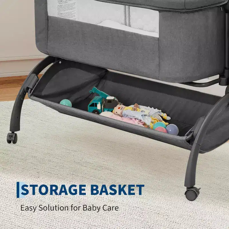 Bedside Bassinet Baby Bassinet for Baby, 3 in 1 Bedside Sleeper with Baby Co-Sleeper Travel Crib with Detachable Mosquito Net & Adjustable Height