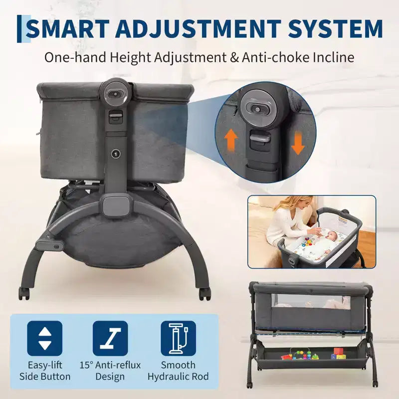 Bedside Bassinet Baby Bassinet for Baby, 3 in 1 Bedside Sleeper with Baby Co-Sleeper Travel Crib with Detachable Mosquito Net & Adjustable Height