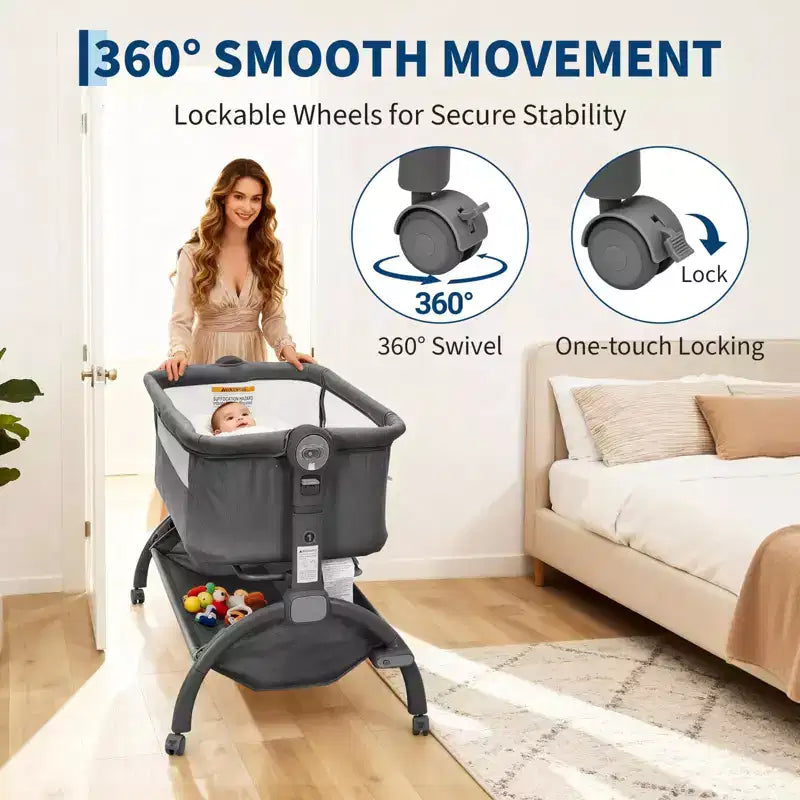 Bedside Bassinet Baby Bassinet for Baby, 3 in 1 Bedside Sleeper with Baby Co-Sleeper Travel Crib with Detachable Mosquito Net & Adjustable Height